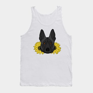 Black Shepherd/Malinois with Sunflowers Tank Top